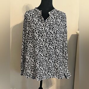 LOFT Black and White Animal Print Blouse